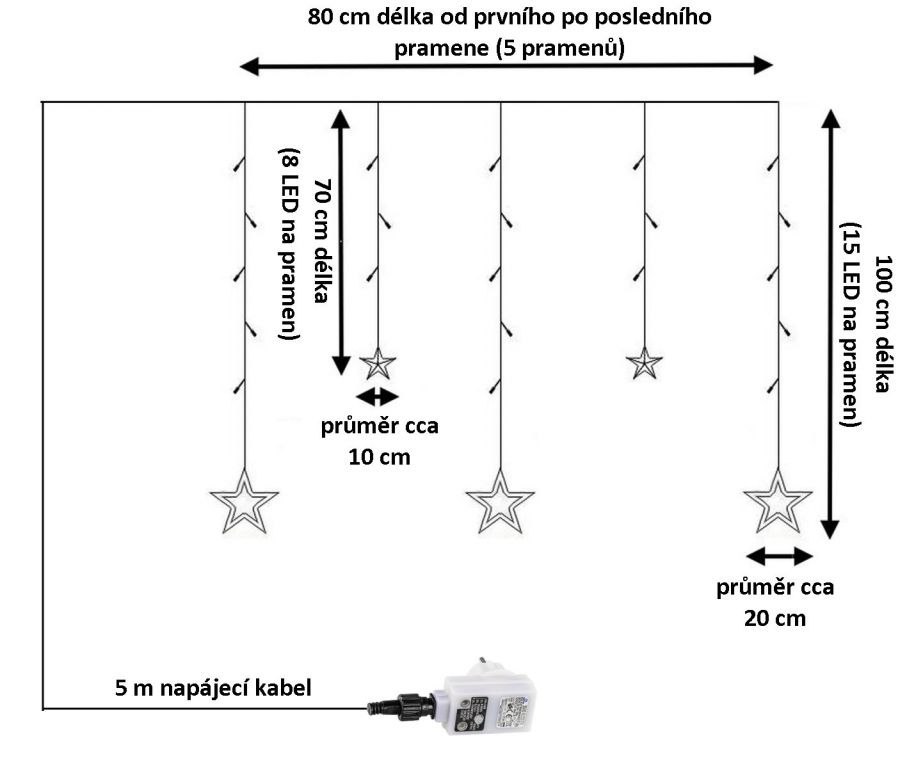 Świąteczna kurtyna 5 gwiazdek, 61 LED, zimna biel, pilot